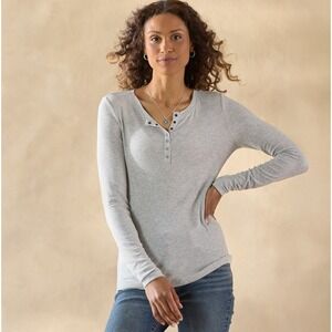 Sundance Light as Air Henley Shirt Long Sleeve Sz Large Heather Gray Ribbed